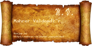 Mahrer Valdemár névjegykártya